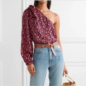 Ulla Johnson Enid Purple One Shoulder Blouse with Bow Cottagecore Prairie Silk